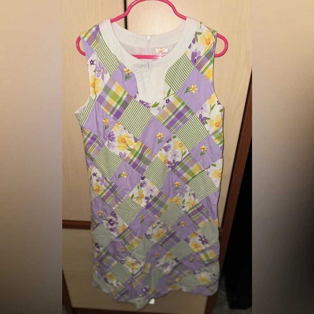 Gymboree Girls Floral Patchwork Sleeveless Dress Size 12 Purple Green